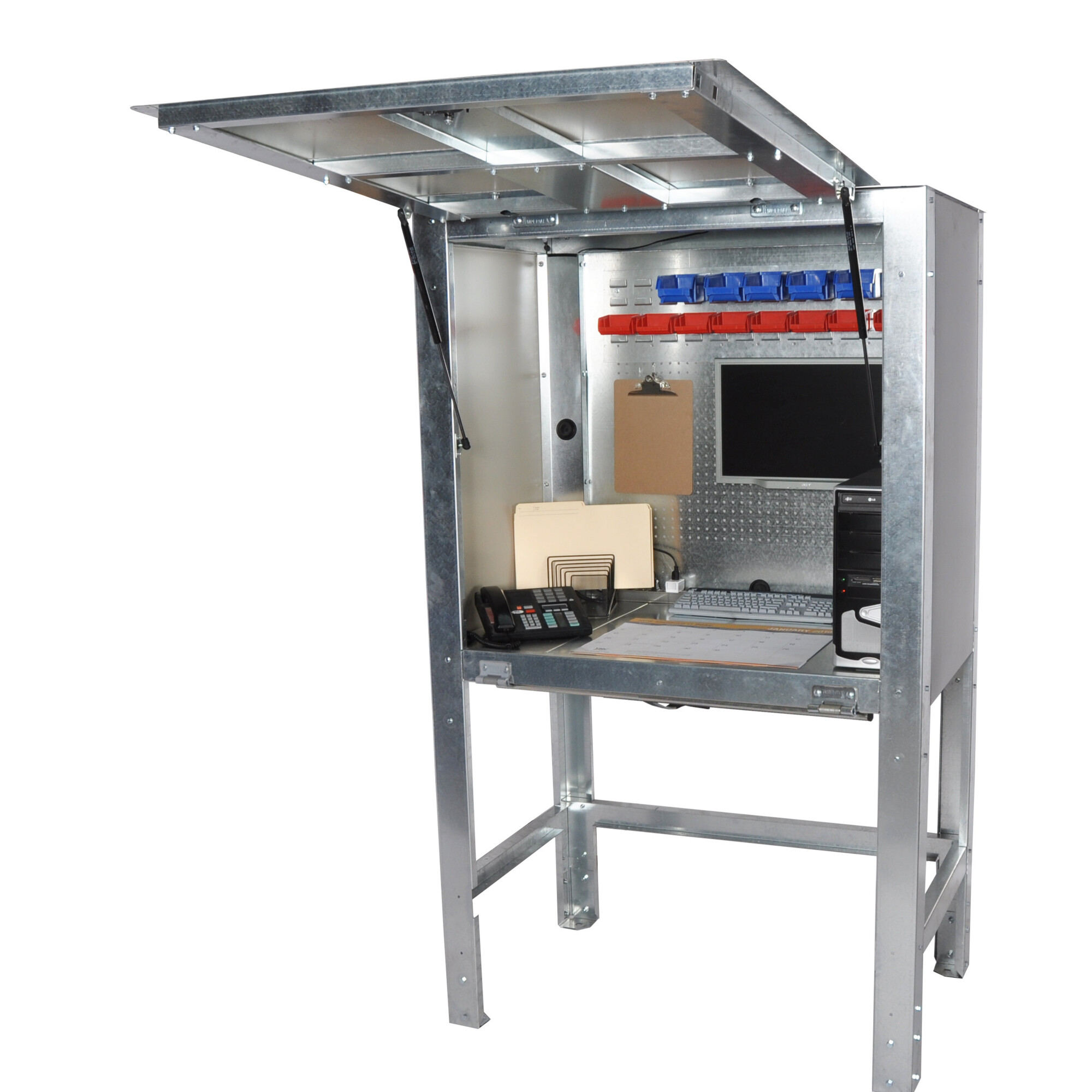 Western Heavy-Duty Steel Mini Workbench — 42.5in. x 30.25in. x 81.5in., 1000-Lb. Capacity, Integrated Pegboard, Lockable Canopy, Model# 1416